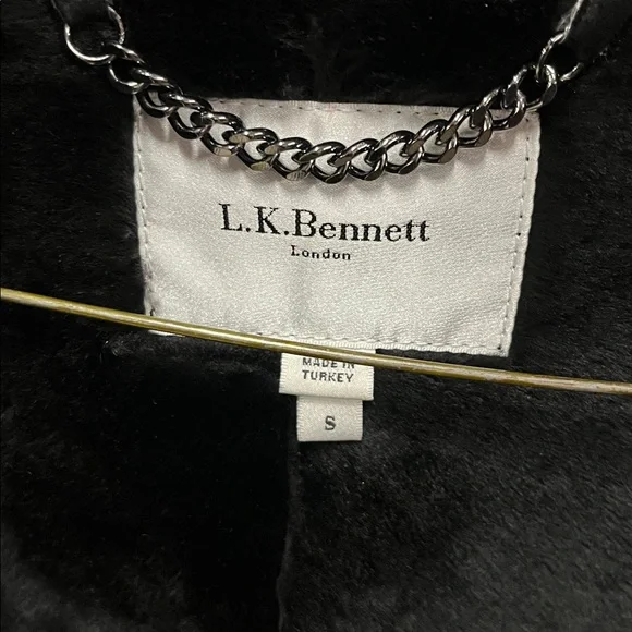 L.K. Bennet CT Amberly Black 100% Sheepskin/Shearling Coat Jacket- size Small